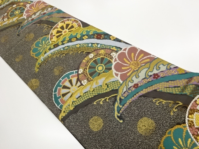 JAPANESE KIMONO / FUKURO OBI / WOVEN GENJIGURUMA & FLOWER